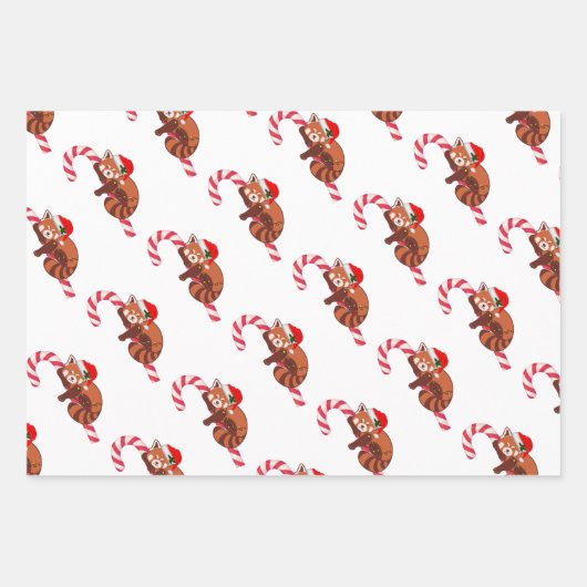 Kerstrood panda - Complementair verpakkingspapier Inpakpapier Vel (Voorkant)