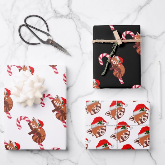 Kerstrood panda - Complementair verpakkingspapier Inpakpapier Vel (Voorkant)