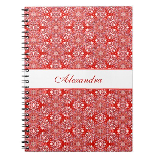 kerstrood patroon snowflake gepersonaliseerd notitieboek (Voorkant)