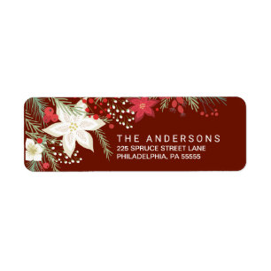 kerstrood poinsettia en postadres etiket