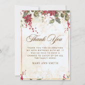 Kerstrood Poinsettia Floral Birthday Party Bedankkaart (Voorkant)