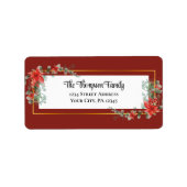 Kerstrood Poinsettia Floral Gold Lijst Etiket (Voorkant)