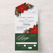 kerstrood poinsettia pine Greenery Wedding All In One Uitnodiging (Binnen)
