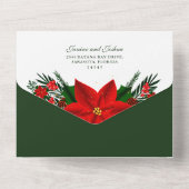 kerstrood poinsettia pine Greenery Wedding All In One Uitnodiging (Achterkant)
