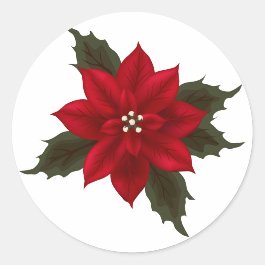 Kerstrood Poinsettia Sticker (Voorkant)