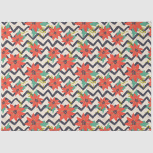 Kerstrood Poinsettia zwart-wit Chevron Tissuepapier
