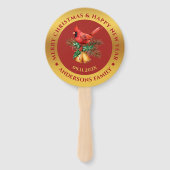 Kerstrood Robin ornament goud en rood Handwaaier (Achterkant)