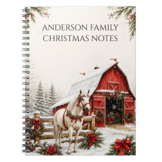 Kerstrood schuur wit paard notities |  notitieboek