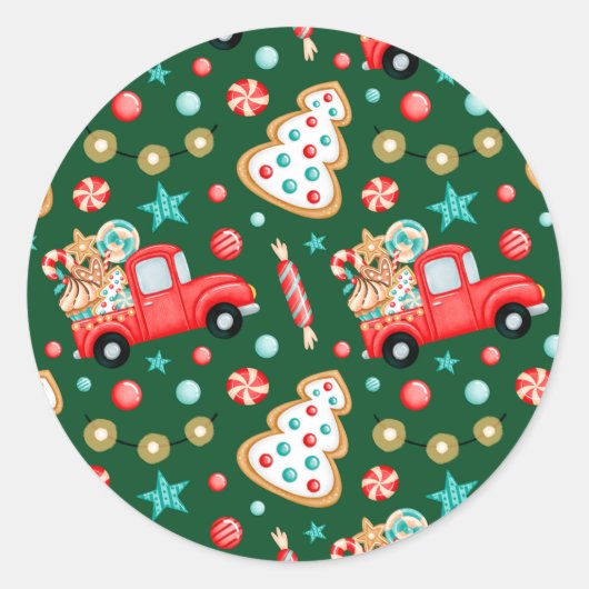 Kerstrood  Snoep Ronde Sticker (Voorkant)