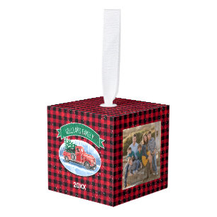  kerstrood vrachtwagen Aangepaste foto Kubus Ornament