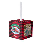  kerstrood vrachtwagen Aangepaste foto Kubus Ornament (Achter hoekig)