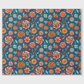 Kerstrood Wit Snoep Lollipop Blauw Cadeaupapier (Vlak)