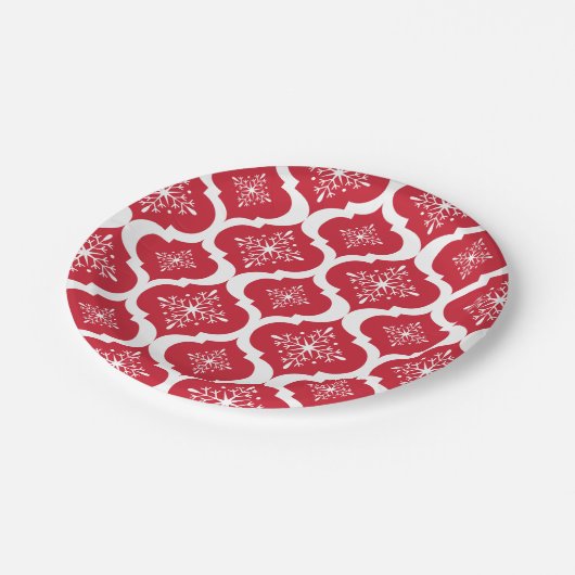 Kerstrood wit Snowflakes, Latijns schrift Papieren Bordje (Gekanteld)