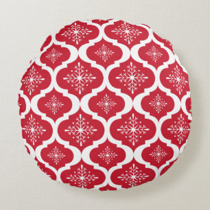 Kerstrood wit Snowflakes, Latijns schrift Rond Kussen