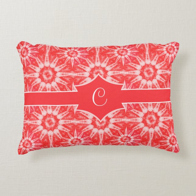 Kerstrood wit springplank monogram accent kussen (Voorkant)