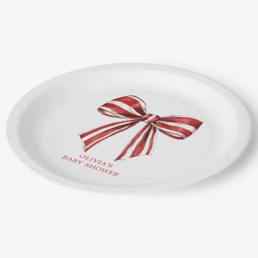 Kerstrood | Witte Coquette Bow Baby shower Papieren Bordje (Gekanteld)