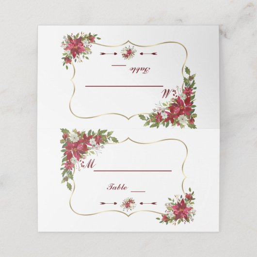 Kerstrood Witte Poinsettia Goud Tafelnummer (Buitenkant ongevouwen)