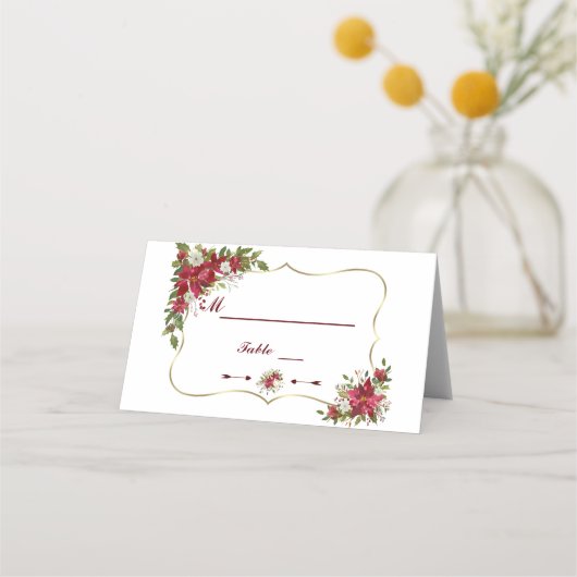 Kerstrood Witte Poinsettia Goud Tafelnummer (Achterkant)