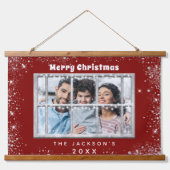 Kerstrood zilverglitter-fotovenster hangend wandkleed (Voorkant)