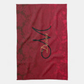 Kerstrood zwart wintermonogram theedoek (Verticaal)