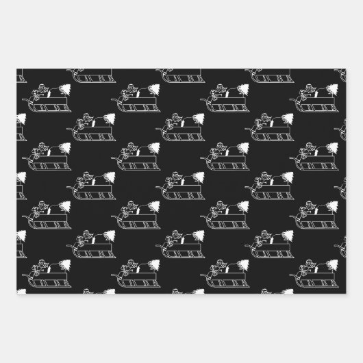 Kerstrood, zwart wit kerstblad inpakpapier vel (Voorkant 3)