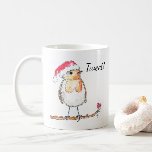 Kerstroodborst Koffiemok (Met donut)