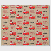 Kerstroodbrandwagen - Aangepaste naam Kraft Cadeaupapier (Vlak)