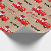 Kerstroodbrandwagen - Aangepaste naam Kraft Cadeaupapier (Hoek)