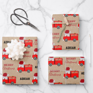 Kerstroodbrandwagen - Aangepaste naam Kraft Inpakpapier Vel