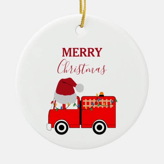 Kerstroodvuurtruck Keramisch Ornament (Voorkant)