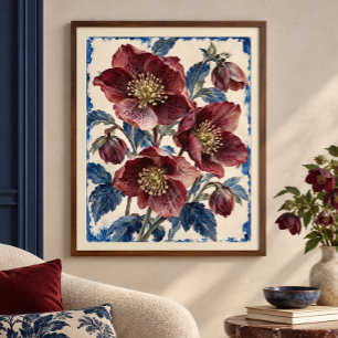 Kerstroos Porselein Studie Kunstprint Poster