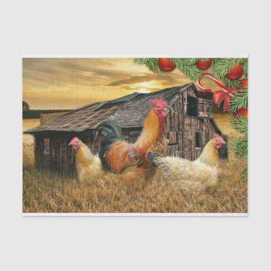 kerstrooster Hen Barn Coop Boerderij Tissuepapier (Voorkant)