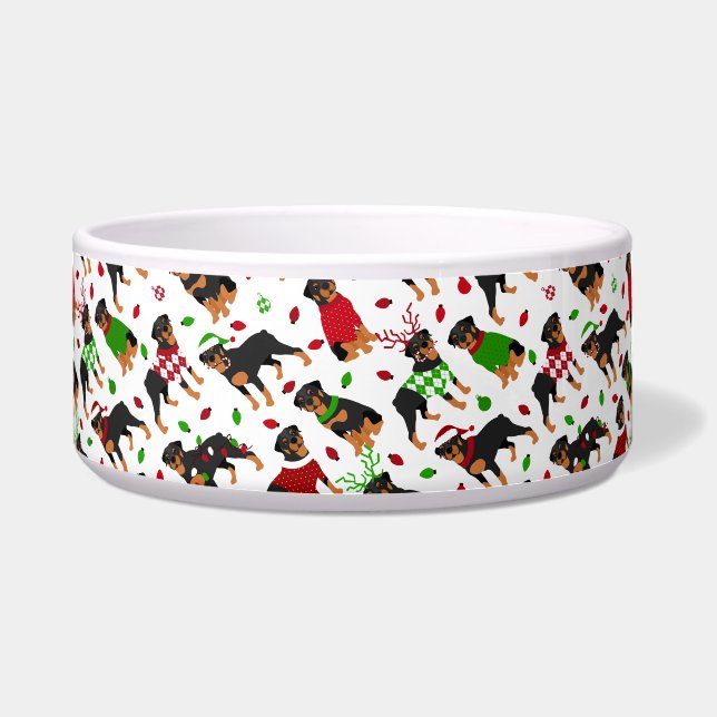 Kerstrottweiler Bowl Voerbakje (Voorkant)