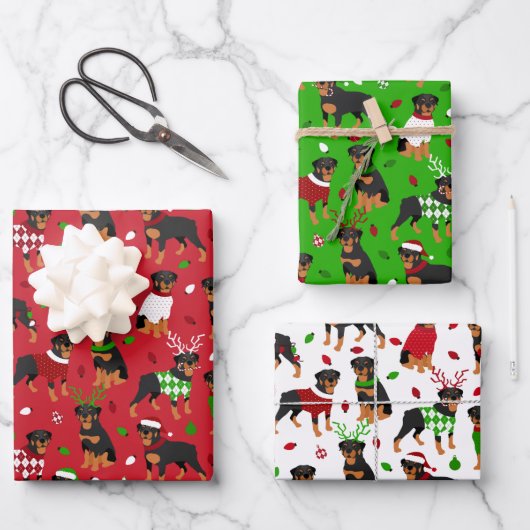 Kerstrottweiler Inpakpapier Vel (Voorkant)