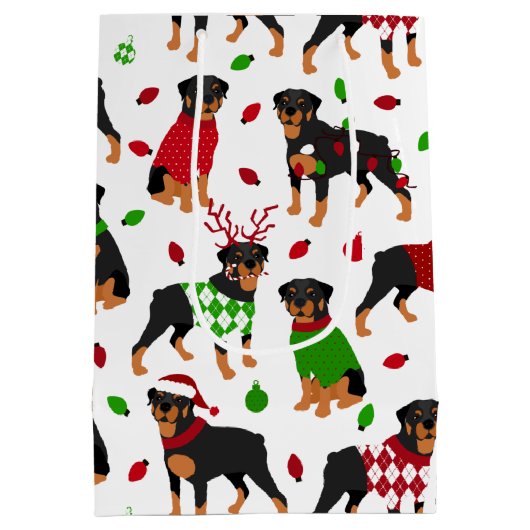 Kerstrottweiler met gemiddelde cadeautas (Achterkant)