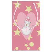 Kerstroze en geel met sterren en sneeuwman klein cadeauzakje (Achterkant)