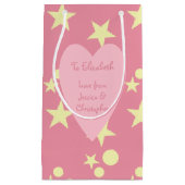 Kerstroze en geel met sterren en sneeuwman klein cadeauzakje (Voorkant)