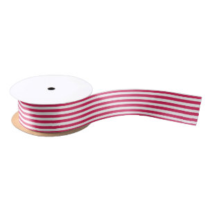 Kerstroze en wit gestreept Satin Ribbon Lint