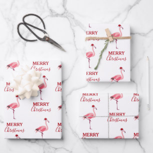 Kerstroze Flamingo Bird met Santa Hat Inpakpapier Vel