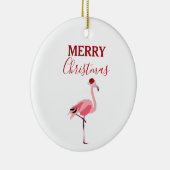 Kerstroze Flamingo Bird met Santa Hat Keramisch Ornament (Rechts)