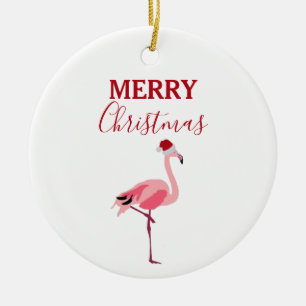 Kerstroze Flamingo Bird met Santa Hat Keramisch Ornament