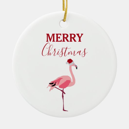 Kerstroze Flamingo Bird met Santa Hat Keramisch Ornament (Voorkant)