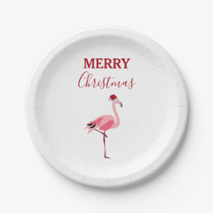 Kerstroze Flamingo Bird met Santa Hat Papieren Bordje