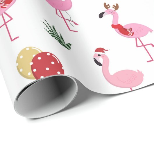 Kerstroze flamingo feestdag cadeaupapier (Rol Hoek)