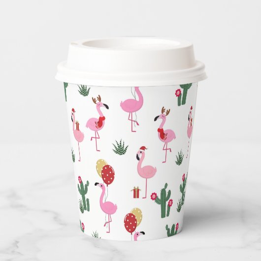 Kerstroze flamingo feestdag papieren bekers (Achterkant)