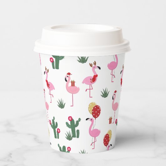 Kerstroze flamingo feestdag papieren bekers (Voorkant)