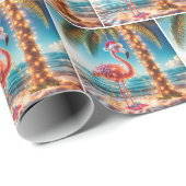 Kerstroze flamingo in verwarde lichten cadeaupapier (Rol Hoek)