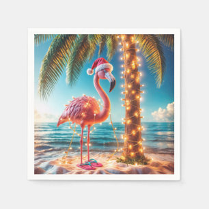 Kerstroze flamingo in verwarde lichten servet
