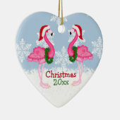 Kerstroze flamingo met kersthats keramisch ornament (Rechts)