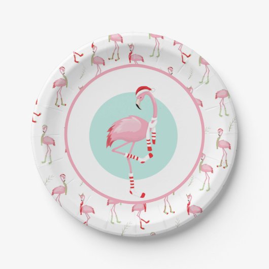 Kerstroze flamingo papieren bordje (Voorkant)